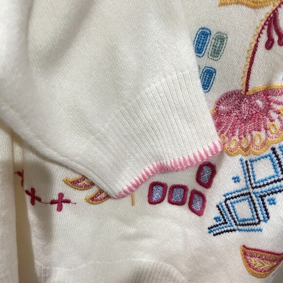 NWT Johnny Was Embroidered Wool Cashmere Sweater XL Cream Floral Boho Pullover - Picture 7 of 9